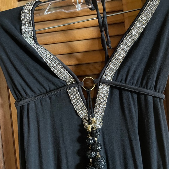 DONNATELLA Rhinestone halter low back long dress/gown black RARE - Picture 6 of 7